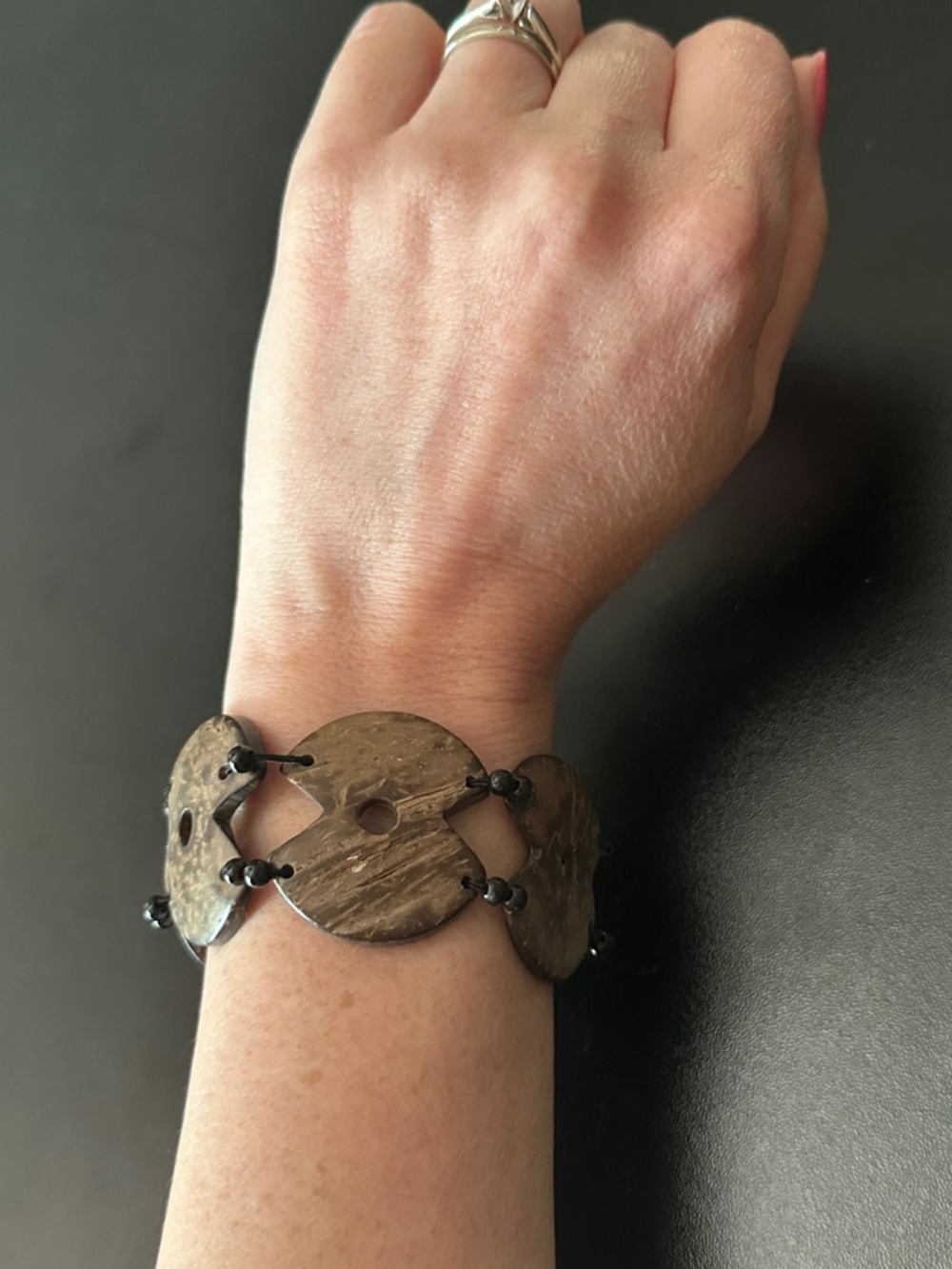 Natural Brown Wood Disc Bracelet - Picture 3 of 3